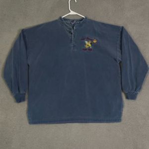 VTG Sun-Flower Craft Shop Sweater XL Blue Embroidered Fleece Lined Henley